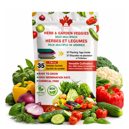 PZ 35+2 Packs Vegetable & Herb Seeds, Heirloom Seeds Packets + 37 Tags Over 6000 +Seeds 100% Non-GMO. Sachets de graines potagères (35+2)