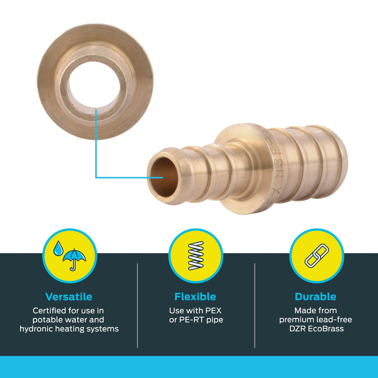 Sharkbite 3/8 Inch x 1/2 Inch Crimp Reducing Coupling, Brass Plumbing Fitting, PEX Pipe, PE-RT, UC009LF, Pack of 10