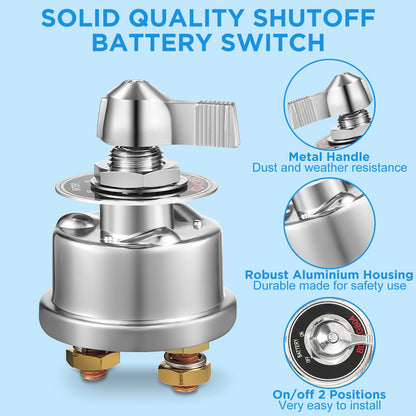 Telsitine High Current Master Battery Switch, 12V-48V Heavy Duty Battery Isolator Switch with Face Plate, 300A Waterproof Marine Battery Cut/Shut Off Switch for RV Marine Boat Vehicle Truck