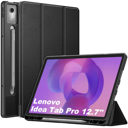 Fintie Case for Lenovo Idea Tab Pro 12.7 inch 2025 (TB-373FU/ TB-375FC) - Ultra-Thin Soft TPU Back Cover Protective Case with Pen Holder and Auto Sleep/Wake (Black)