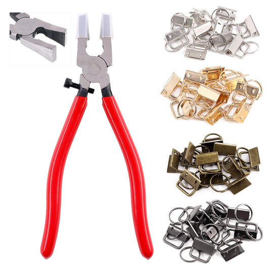 Swpeet 41 Sets 1" 25mm 4 Colors Key Fob Hardware with 1Pcs Key Fob Pliers, Glass Running Pliers Tools with Jaws, Studio Running Pliers Attach Rubber Tips Perfect for Key Fob 4Hardware Install