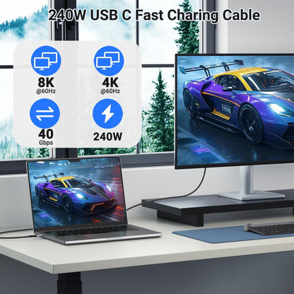 SUMPK 2m USB 4 Cable, 240W PD Fast Charging, 40Gbps Data Transfer, 8K Video Output, Compatible with Thunderbolt 4/3, iPhone 15Pro/15ProMax, Monitor