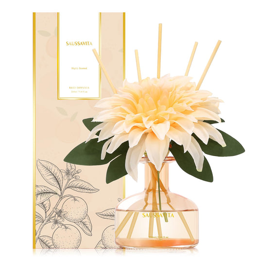 Flower Reed Diffusers for 120 Days, Bathroom Diffuser Citrus Scent, Room Scent Diffuser with 7 Sticks 210ml, Perfect for Bathroom Decor, Home Decor, Living Room Decor