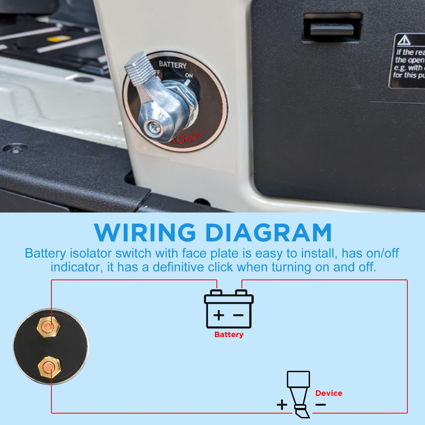 Telsitine High Current Master Battery Switch, 12V-48V Heavy Duty Battery Isolator Switch with Face Plate, 300A Waterproof Marine Battery Cut/Shut Off Switch for RV Marine Boat Vehicle Truck
