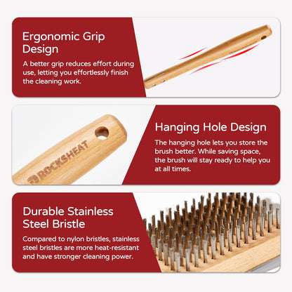 ROCKSHEAT Grill Brush and Scraper, 16.9" Grill Cleaning Brush with Heat Resistant Stainless Steel Bristles & Comfortable Wood Handle, BBQ Grill Brush for Outdoor Grill, BBQ Accessories Gift for Men