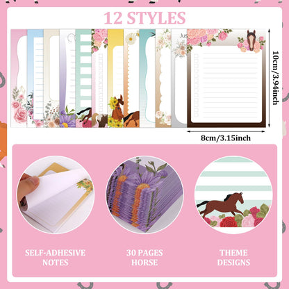 LIUBUJINGYING 24 PCS Horse Sticky Notes with Pen Cute Memo Notes Black Ink Ballpoint Pens Horse Lover Animal Lover Gifts,Teacher Appreciation Gifts Back to School Pens Small Bussiness Supplies