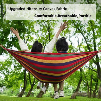 HappyGo 550lbs Camping Hammock Durable Canvas Fabric 9ft Hammock with Two Anti Roll Spreader Bar and Tree Straps for Backyard,Travel,Porch,Beach,Backpacking