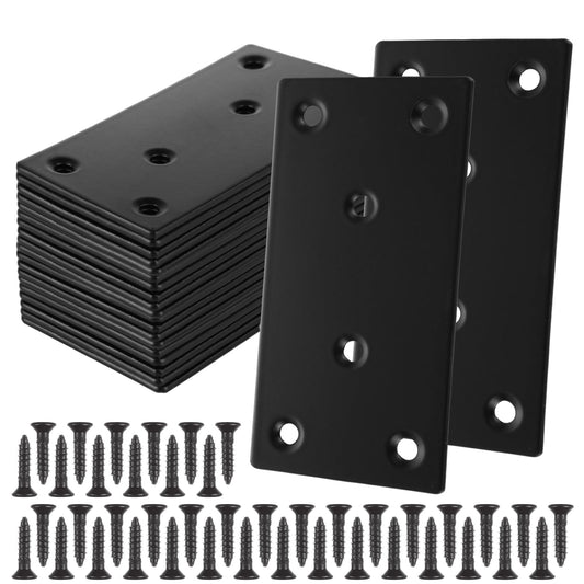 30 Pack Black Flat Mending Plates, 3.1x1.6 Inch Stainless Steel Straight Mending Joining Plates, Metal Plate with Holes for Wood, Flat Brackets for Wood Furniture Fence Bookcase (Screws Include)