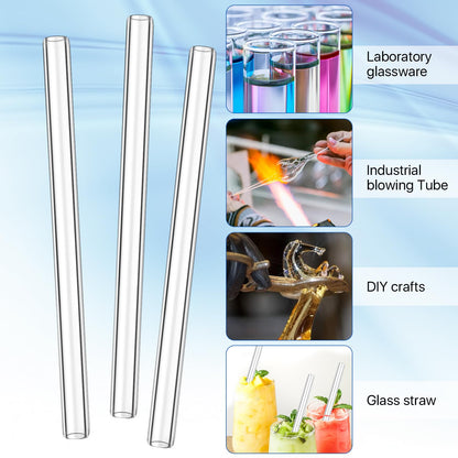 Worldity 20Pcs 12 Inch Long Glass Borosilicate Blowing Tubes, Industrial Glass Tubes for Glass Blowing 12mm OD, 8mm ID, 2mm Thick Wall Clear Glass Pipe with 4 Cleaning Brush for Laboratory Experiment