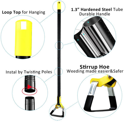 DonSail Hoe Garden Tool -Scuffle Garden Hoes for Weeding Gardening Long Handle Heavy Duty - Adjustable Weeding Loop Stirrup Hoe 30-61 Inch Black