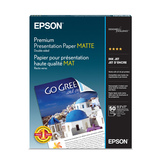 Epson S041568 Premium Presentation Paper Matte Double Sided, Letter Size, 50 sheets Ink