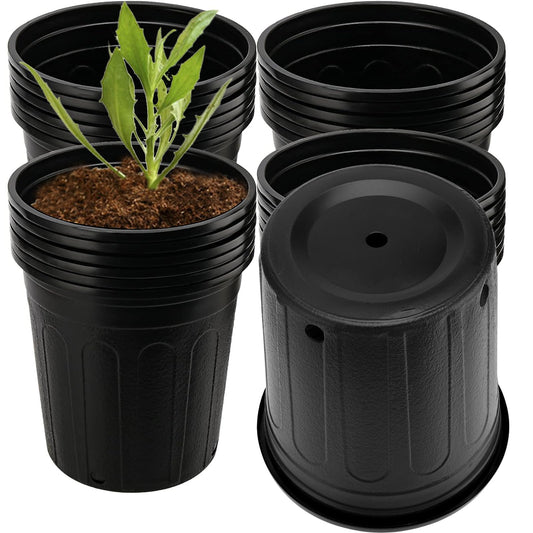MOUYAT 25 Pack 1 Gallon Nursery Pots, Plastic Flexible Plant Trade Starter Pots, Plastic Seed Starting Container Planter for Flowers Potting, Vegetables, Succulents, and Cuttings, 6.7 x 6.9 Inch