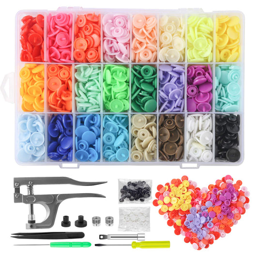 MSDADA Snaps Buttons and Snap Pliers, 400 Sets 24-Colors Plastic Snaps Fasteners Kit and Tool, Plastic Snaps for Clothing,Sewing, Crafting, Diaper