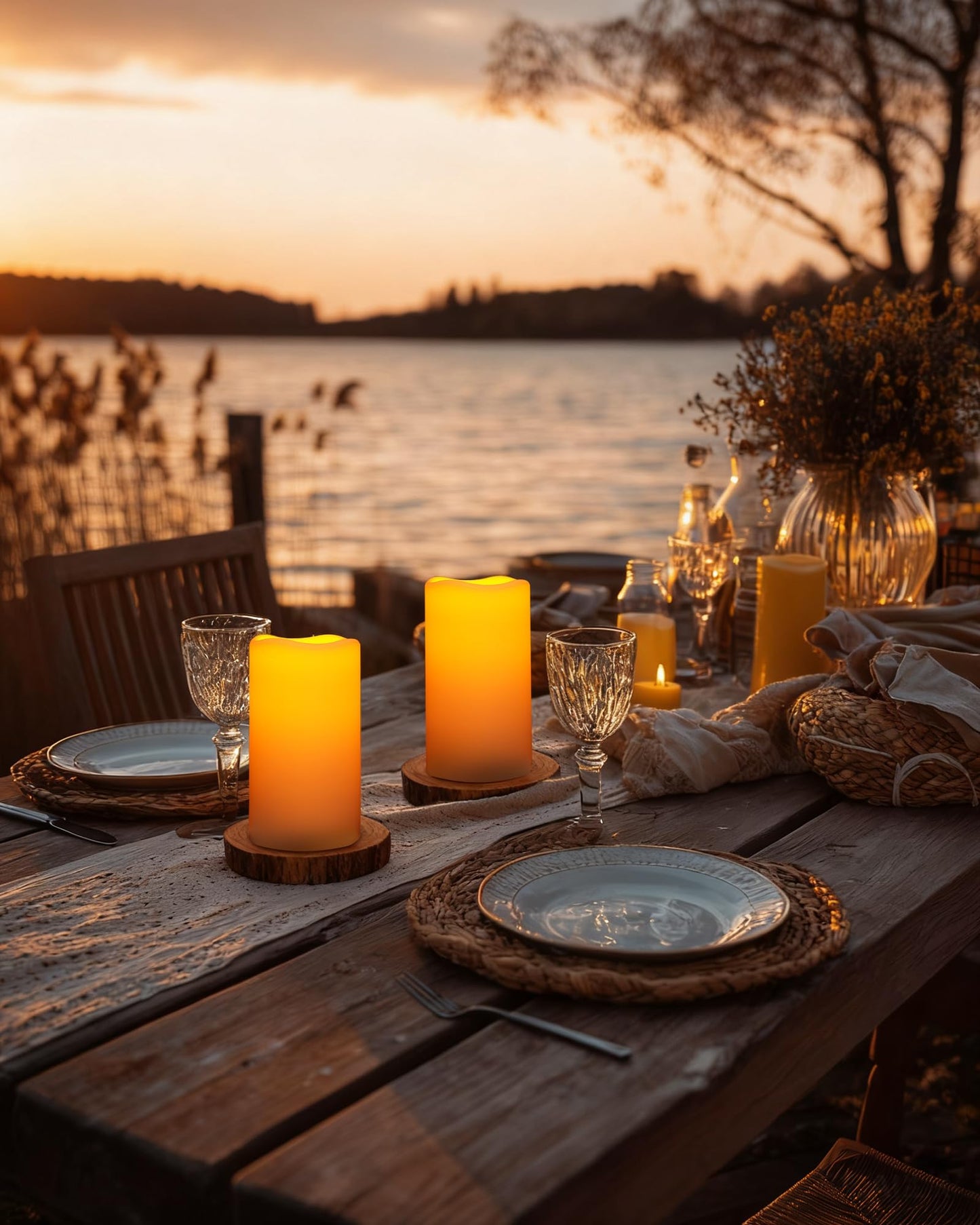 AMAGIC Solar Candles Outdoor Waterproof Rechargeable, Dusk to Dawn Light Sensor, Flameless Candle Lights for Lantern Garden Camping Patio Home Decor, Set of 2 3" x 6"