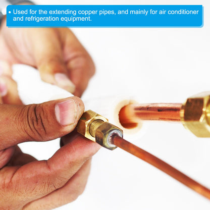 PATIKIL 3/8" OD Brass Flare Union Connector, 3 Set Air Conditioning Copper Double Pipe Extension Joint Connectors Pipe Hose Fitting with Nut, 1.37 x 0.63inch