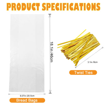 Homrelaxy 300Pcs Reusable Plastic Bread Bags for Homemade Bread and 330 Ties, 18 x 8 x 4 inch Reusable clear Loaf Bags, Adjustable, Perfect for Home Bakers and Bakeries