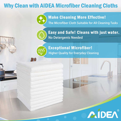 AIDEA Microfiber Cleaning Cloths White-50PK, Absorbent Cleaning Rags, Lint-Free Rags, Dust Cloth, Microfiber Towels Wash Cloth Dish Towels-11.5"x 11.5"