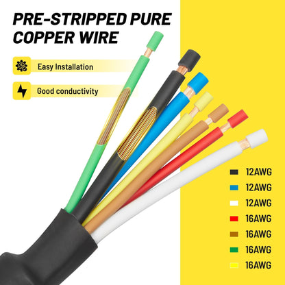 Oyviny Replacement USCAR 7 Pin Trailer Connector Wiring Harness OEM Style for Ford/GM/Chevy/Dodge Ram F150 Trailer Plug Socket Pigtail 12-16 AWG Pure Copper with Flex Tubing 16-Inch