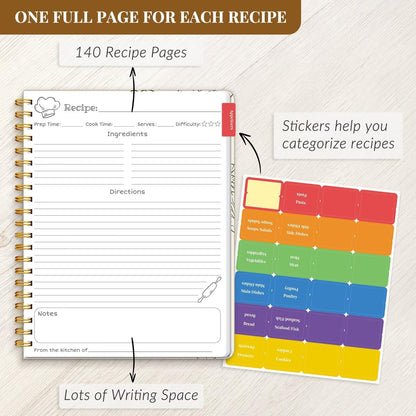 LuBudingJoy Blank Recipe Notebook to Write in Your Own Recipes, Full Page Sprial Hardcover Personal Recipe Organise, Recipe Journal(Wood Color)