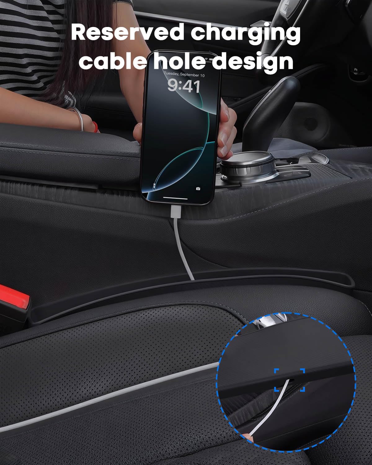 2 Pcs Seat Gap Filler Organizer, Car Gap Filler with 2 Storage Areas, Fit for All Vehicles, Prevents Phones Keys Cards and Chargers Falling Into Car Seat Gap (Black)