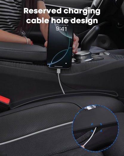 2 Pcs Seat Gap Filler Organizer, Car Gap Filler with 2 Storage Areas, Fit for All Vehicles, Prevents Phones Keys Cards and Chargers Falling Into Car Seat Gap (Black)