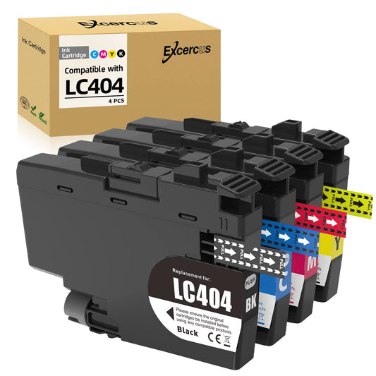 EXCERCUS LC404BK LC404C LC404M LC404Y 4-Color Ink Cartridges Replacement for Brother LC404 404 Inkjet Cartridge Work for Brother MFC-J1205W MFC-J1215W Printers (Black/Yellow/Cyan/Magenta, 4-Pack)