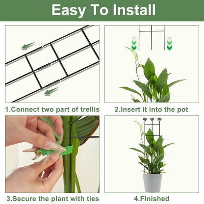 Xeeol 32in Large Garden Trellis for Potted Plants, Expandable Metal Indoor Plant Trellis for Climbing Plants, Tall Plant Supports for Ivy Pothos Hoya Monstera,2P