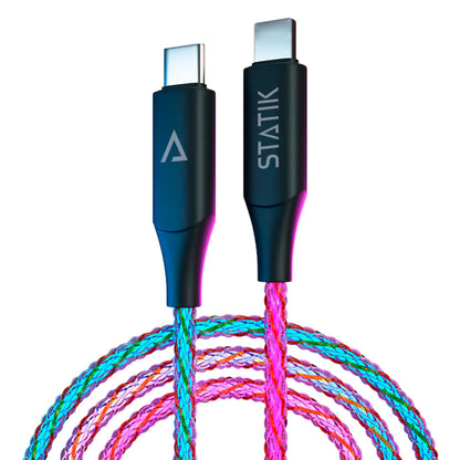 Statik Globright Braided Light Up Charger - Glowing & Durable LED Phone Charger w Enabled Data Transfer - 100W Fast Charger Magnetic Charging Cable w Unbreakable 6ft Nylon Cord, USB-C to i-Product