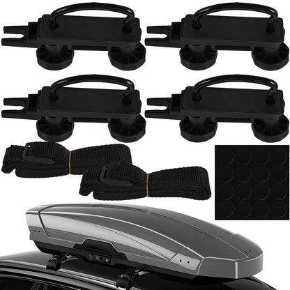 KOUISYY Universal Roof Box Mounting Fitting Kit, Heavy Duty Roof Rack U-Bolt Clamp Kit with 2 Straps & 20 Hole Seals, Anti-Scratch Car Cargo Carrier Brackets for SUV Van Truck Fits Most Roofs Boxes