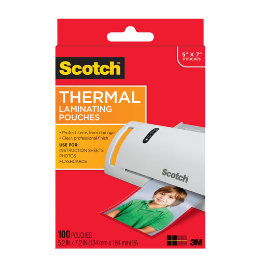 Scotch Thermal Laminating Pouches, 100 Count, Clear, 5 mil., Laminate Business Cards, Banners and Essays, Ideal Office or School Supplies, Fits Letter Sized (8.9 in. × 11.4 in.) Paper