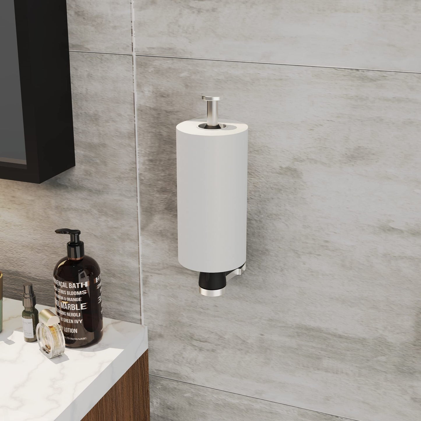 VEHHE Under Cabinet Paper Towel Holder with Ratchet System, One Hand Operable Paper Towel Holder Wall Mount with Damping Effect, Self-Adhesive Papers Towels Holders or Drilled for Kitchen (Silver)
