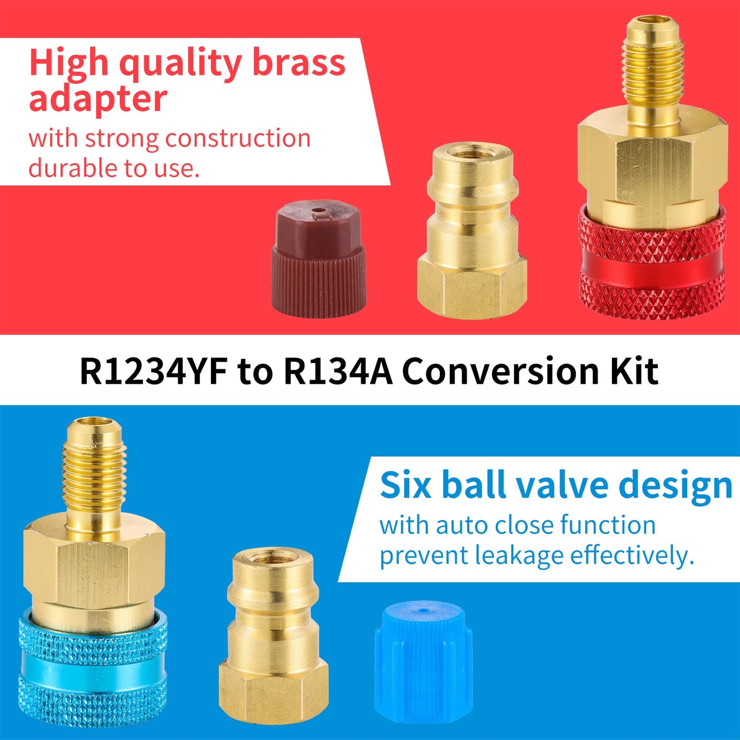 Tigbear R1234yf Quick Couplers Kit, R1234YF to R134A Quick Coupler Adapter, High/Low Side Quick Coupler R1234YF AC Charging Hose Adapter Fitting Connector for Car Conditioner AC Charging