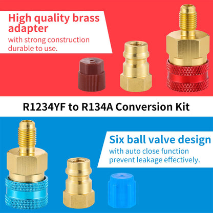 Tigbear R1234yf Quick Couplers Kit, R1234YF to R134A Quick Coupler Adapter, High/Low Side Quick Coupler R1234YF AC Charging Hose Adapter Fitting Connector for Car Conditioner AC Charging