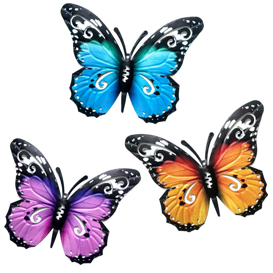 FUSOTO 3Pcs Metal Wall Art, Large 3D Outdoor Decor Butterfly Garden Decorations, Metal Butterfly Wall Decorations, Fence Decorations Hanging Indoors and Outdoors for Home, Patio, Room Decorations