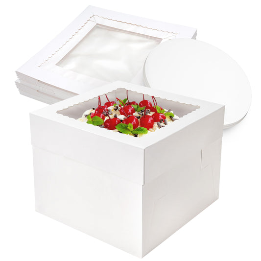 NPLUX Cake Boxes 10×10×8 inch White Tall Cake Boxes with Window Cajas Para Pasteles for Cakes, Pies, Pastries, Birthday, Party (15 Pack)