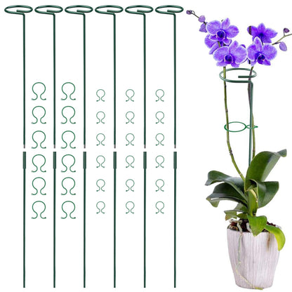 6Pcs Plant Support Stakes, 60cm Garden Single Stem Plant Support Stakes Adjustable Plant Sticks Support with 30 Orchid Clips for Peonies Tomatos Lily Rose Plant Climbing