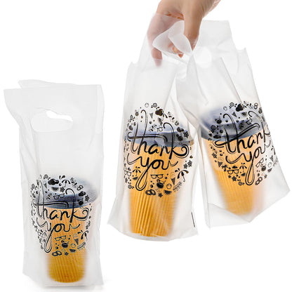 Lawei 500 Pack Handle Drinking Poly Bags, Clear 1-Cup Plastic Drinking Bags with Handle for Delivery, Packaging Drink Carriers for Take Out Beverage Coffee Juice, Stores Restaurant, 11.2 x 6 In