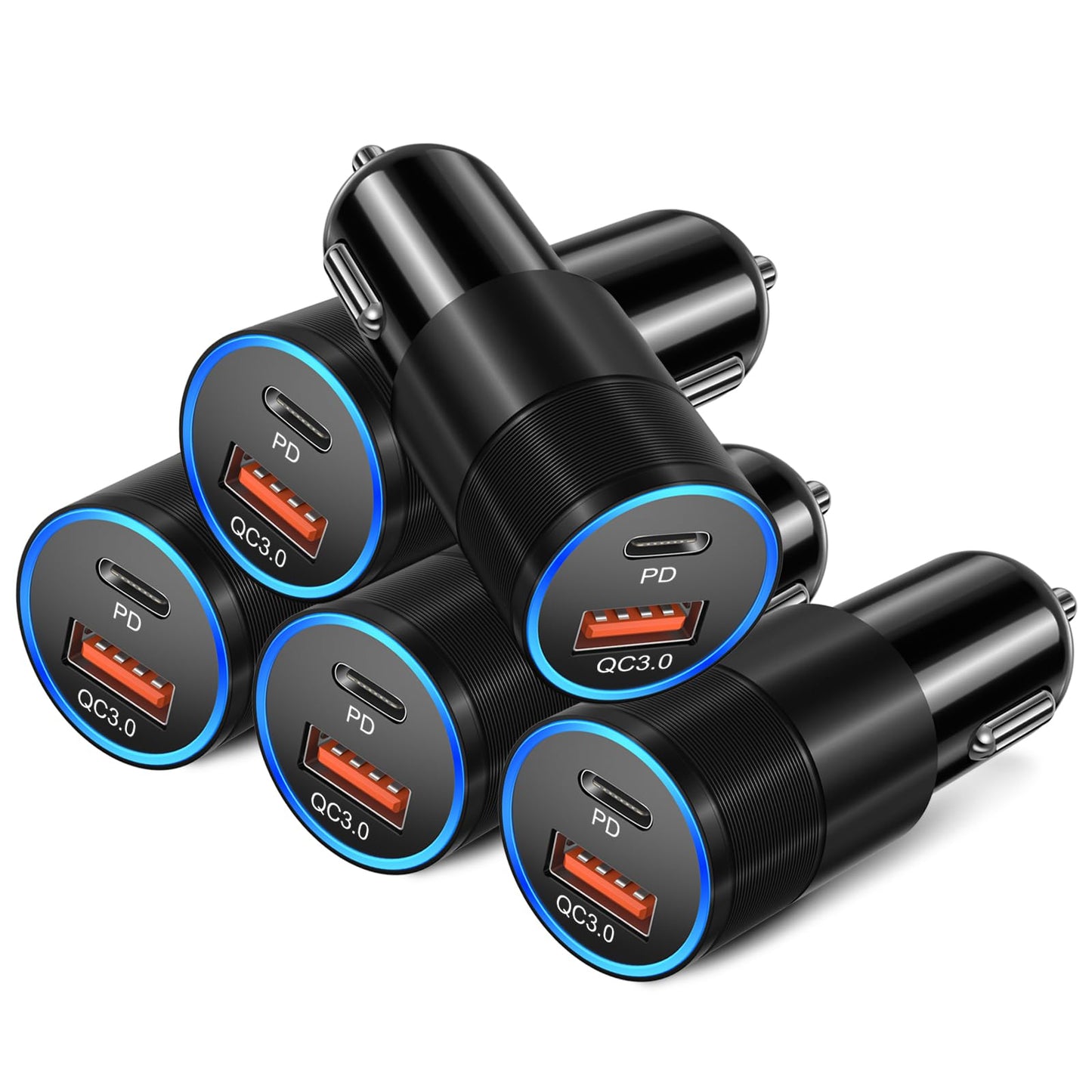5-Pack Car Charger USB C Fast Charger, Bangfun 36W Dual Port 12V USB C Car Phone Charger QC&PD 3.0 Fast Charging Cigarette Lighter Adapter for iPhone 17 16 15 14 13 12 11 iPad,Samsung,Pixel,Android