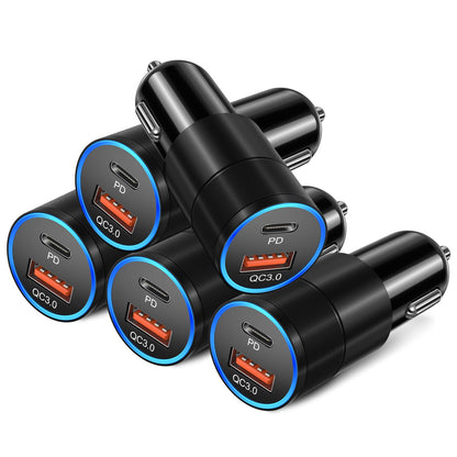 5-Pack Car Charger USB C Fast Charger, Bangfun 36W Dual Port 12V USB C Car Phone Charger QC&PD 3.0 Fast Charging Cigarette Lighter Adapter for iPhone 17 16 15 14 13 12 11 iPad,Samsung,Pixel,Android
