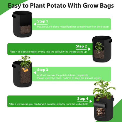 Sfee 10 Gallon Grow Bags, 3 Pack 400GSM Thickened Potato Grow Bags with Reinforced Handles, Double Layer Non-Woven Fabric Pots Heavy Duty Garden Bags to Grow Vegetables Carrot Onion+3 Garden Labels