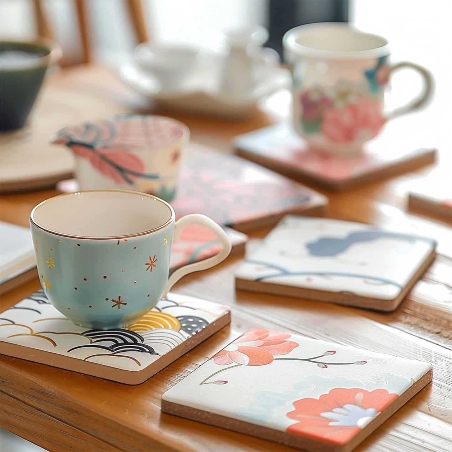 Zilphoba 10pcs 4''x4'' Ceramic Tiles for Crafts, Blank Ceramic Coaster for Craft, White Unglazed Tile with Cork Backing Pad for Painting, Alcohol Ink, Acrylic Pouring, DIY