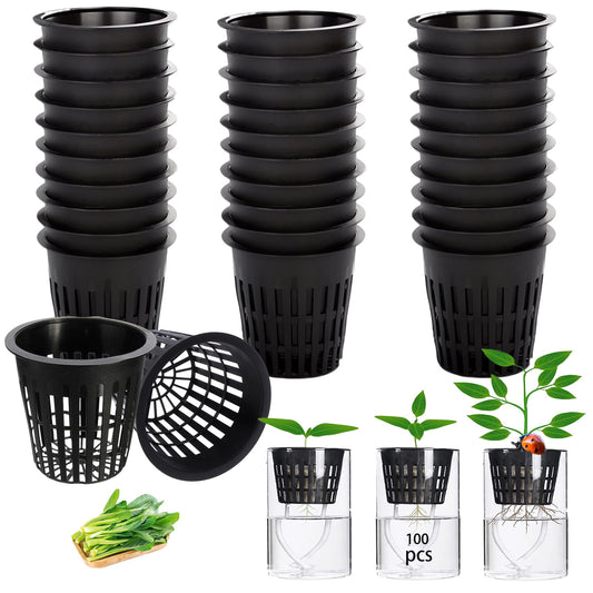 Naturezhen 100 Pack Garden Slotted Mesh Net Cups, 2" Round Hydroponic Net Pots Cups, Wide Lip Bucket Basket for Hydroponics for Hydroponics & Aquaponics, Indoor and Outdoor Plant Growth, Multi-Purpose