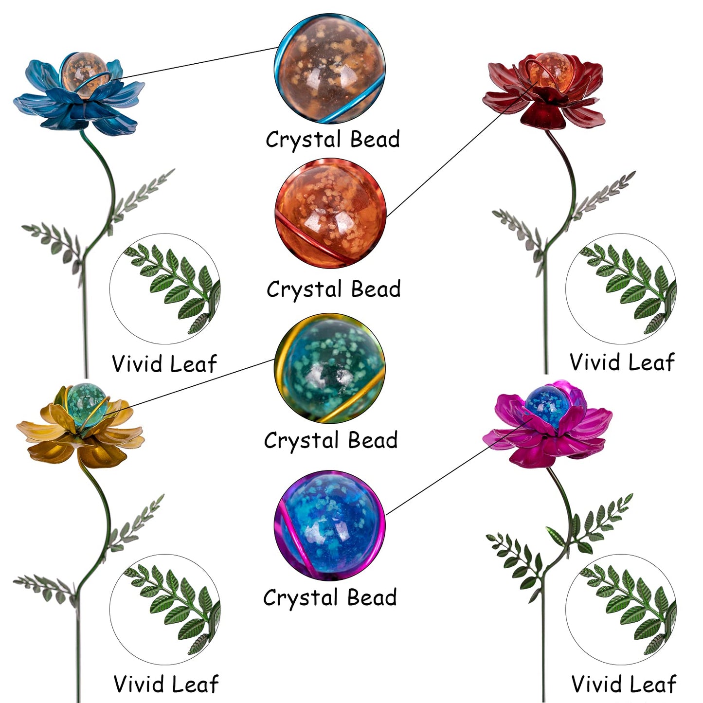 Viveta 4 Pack Flower Garden Stakes Decor, 12.9 inch Metal Flowers Outdoor Decor Waterproof Metal Flower Sticks for Patio, Lawn, Yard Decorations