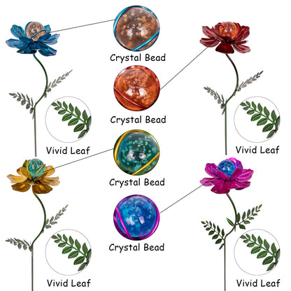 Viveta 4 Pack Flower Garden Stakes Decor, 12.9 inch Metal Flowers Outdoor Decor Waterproof Metal Flower Sticks for Patio, Lawn, Yard Decorations