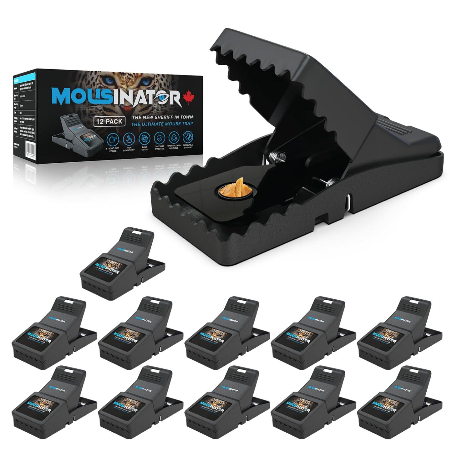 MOUSINATOR Mouse Trap, 12-Pack, Professional Mouse Snap Traps for Indoor and Outdoor Use, Easy to Set, Safe and Reusable Design, Easy to Clean, Best Effective Small Mice Catcher that Works
