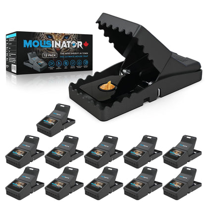 MOUSINATOR Mouse Trap, 12-Pack, Professional Mouse Snap Traps for Indoor and Outdoor Use, Easy to Set, Safe and Reusable Design, Easy to Clean, Best Effective Small Mice Catcher that Works