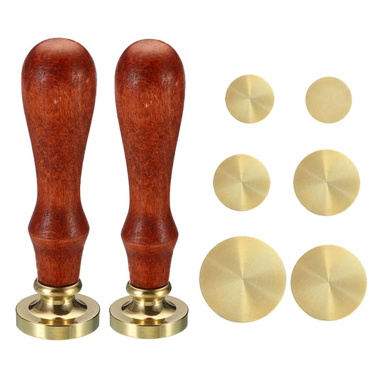 PATIKIL Round Blank Wax Seal Stamp, 6Pcs Removable Brass Head without Carving Wooden Handle Retro for Envelope Invitation Wine Packing Gift Wrapping, Style 1