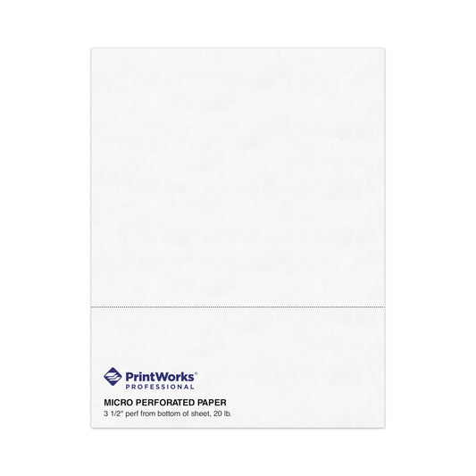 PrintWorks Professional 500 Sheets (1 Ream) 04128 Perforated Business Paper, 8-1/2" x 11", Letter Size, 3-1/2" Perf, White, 20# Laser - Ink Jet Bond