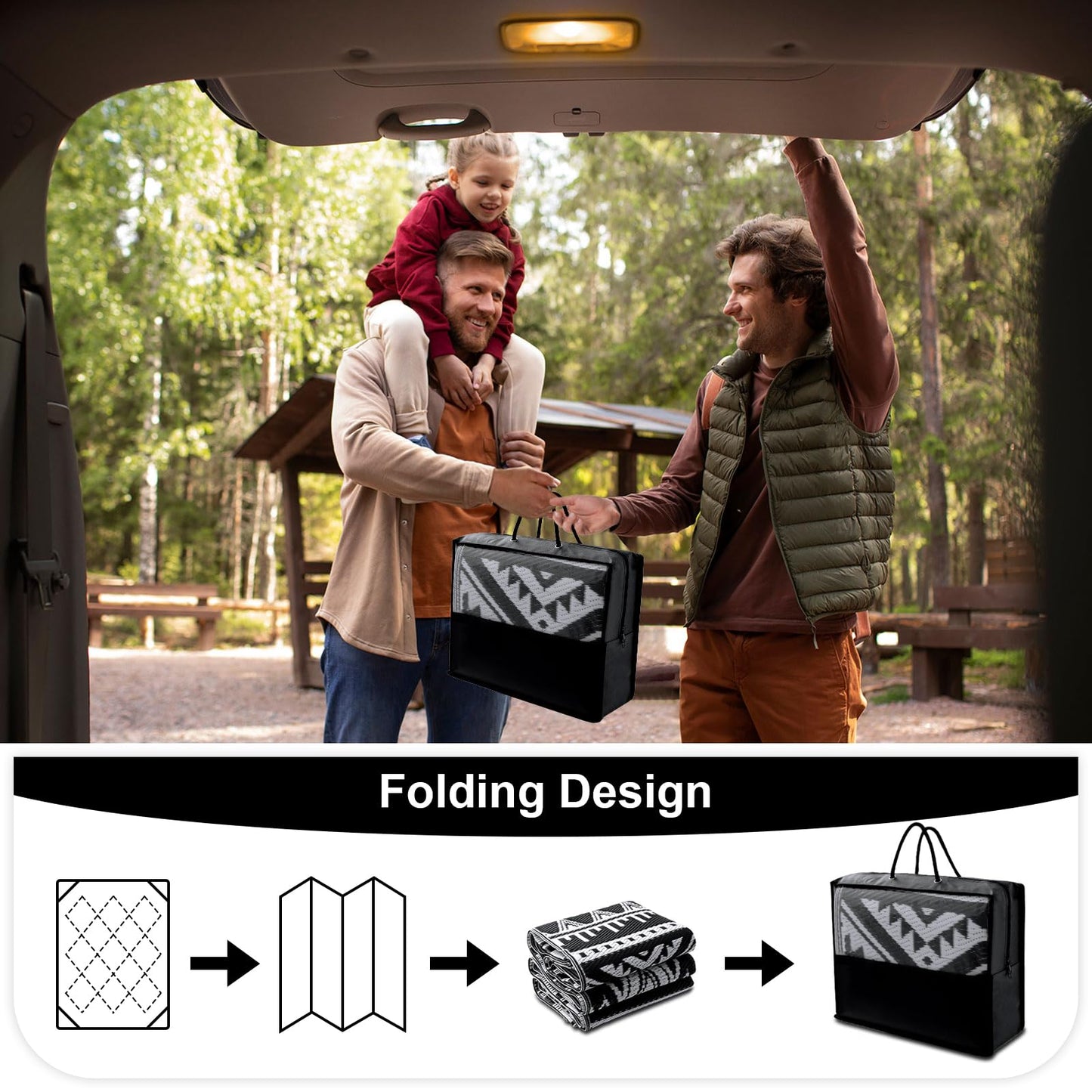 OLANLY Waterproof Outdoor Rug 4x6 ft, Reversible Plastic Straw Patio Camping Rugs, Large Foldable Outdoor Carpet Deck Rugs for Patio, RV, Outside Entry, Backyard, Bench, Picnic, Black & White