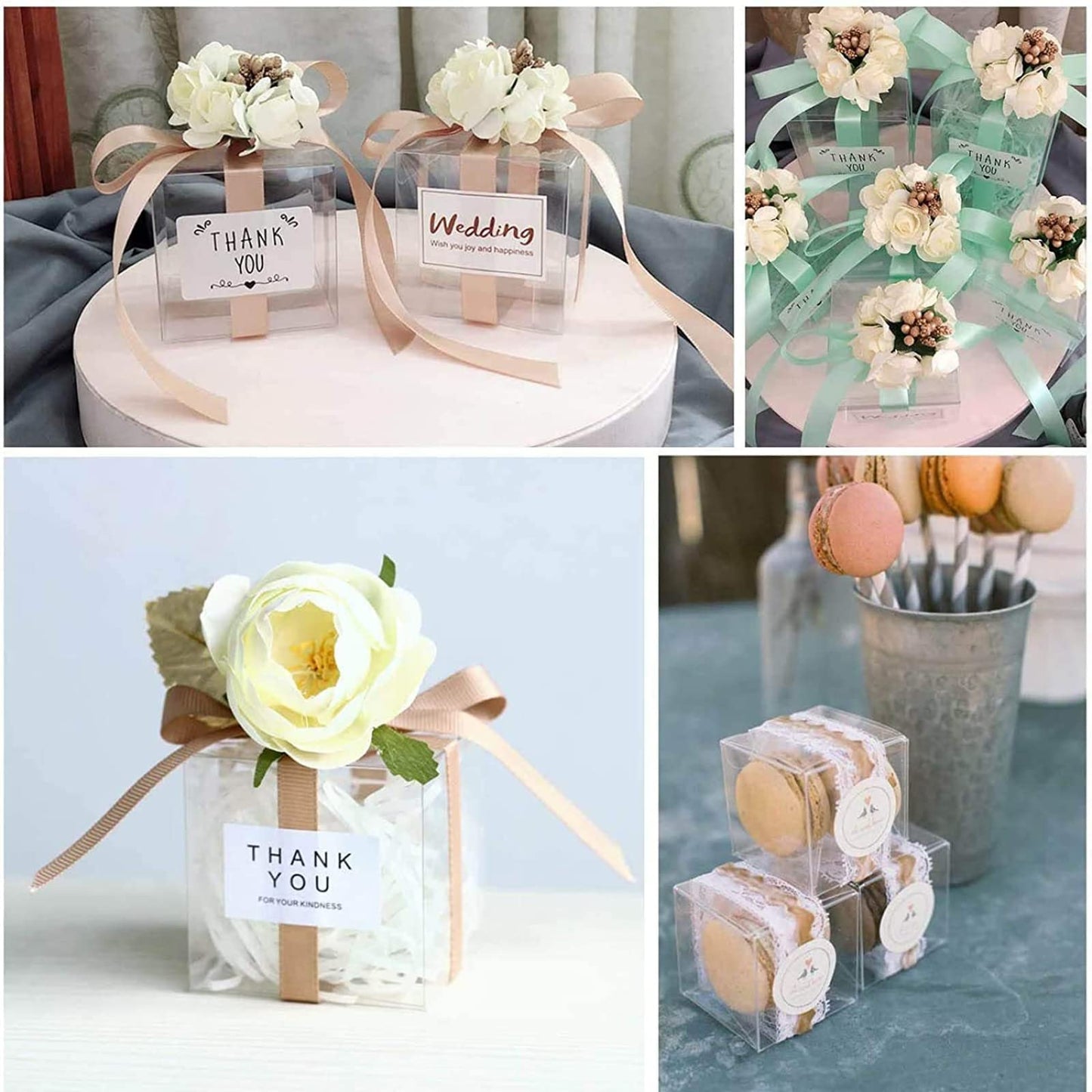 50Pcs Clear Favor Boxes, Individual Transparent Cube Candy Boxes, Plastic Gift Box for Wedding Birthday Thanksgiving Halloween Christmas New Year Party(3.15 inch)